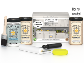 Retique It® Wood'n Cabinet Kit with 24 white wash stained smooth cabinet doors, ideal for kitchen or bathroom cabinetry.