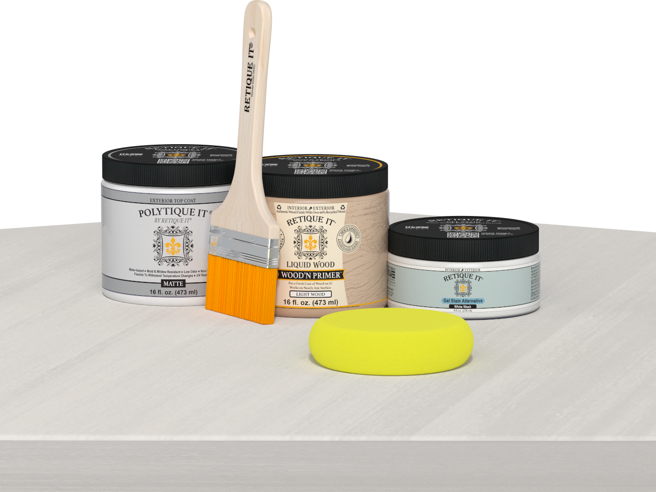 Retique It Wood'n Finish Kits Multi-purpose Smooth Finish Kit in White Wash for exterior wood projects, matte top coat application.