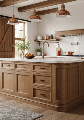 Large Modern Walnut Wood'n Finish Kit by Retique It® for interior topcoat on barnwood kitchen island, showcasing wood surface and finish tools.