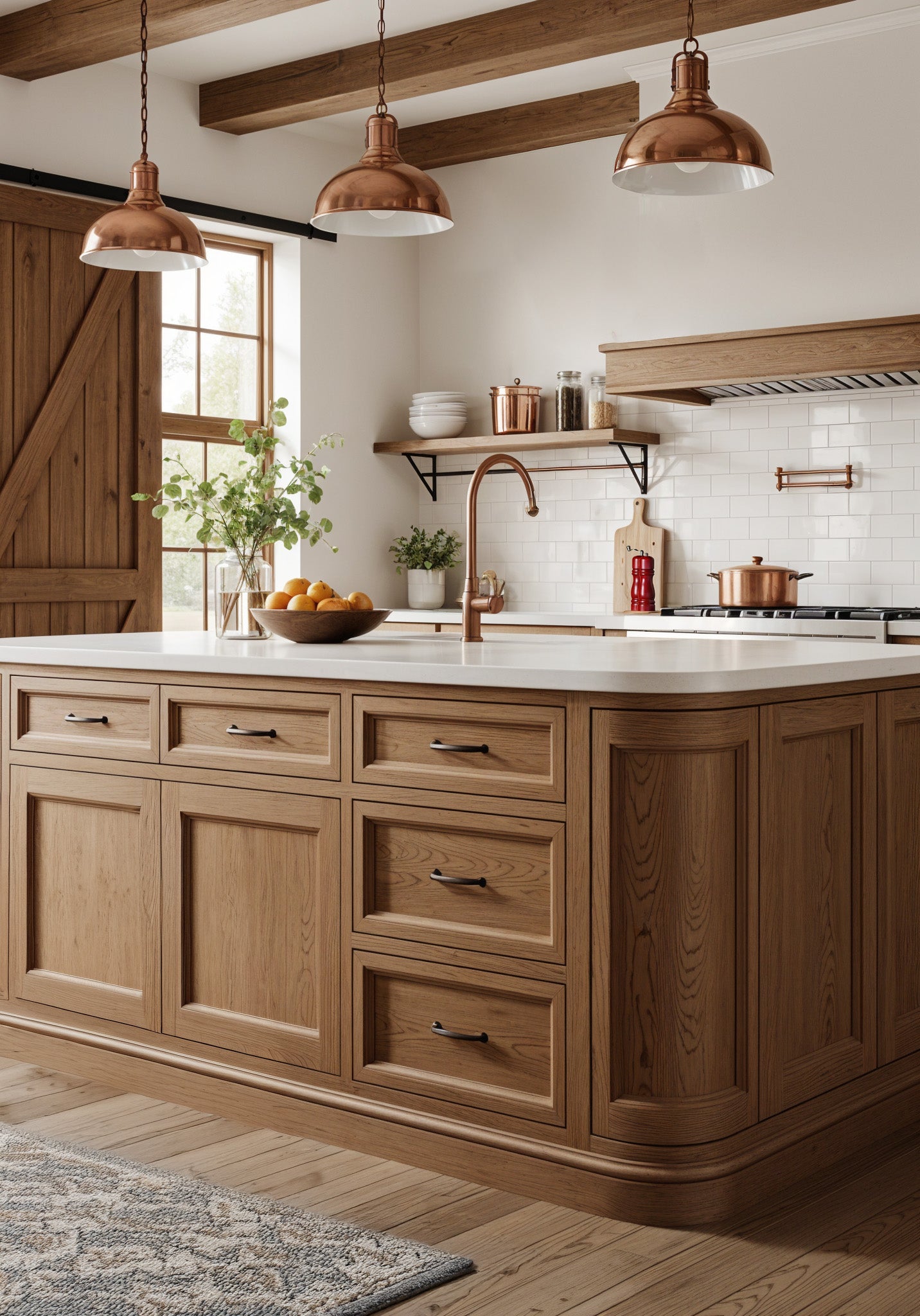 Large Modern Walnut Wood'n Finish Kit by Retique It® with exterior topcoat, shown on a barnwood kitchen island.