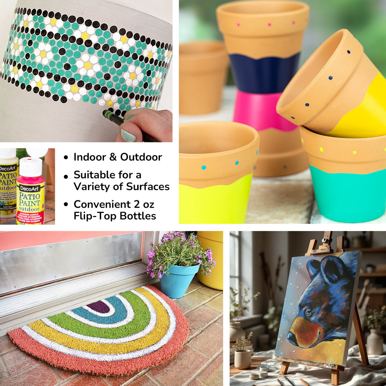 DecoArt Pastel Patio Paint Outdoor Paint Set with 24 vibrant pastel colors for outdoor decorating projects.