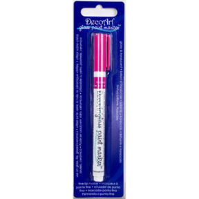 Fuchsia transparent glass paint markers by DecoArt, featuring fine tips for detailed writing and decorating on glass surfaces.