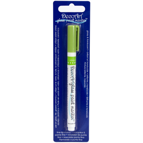 Fuchsia transparent glass paint markers by DecoArt, featuring fine tip for detailed artwork on glass surfaces.