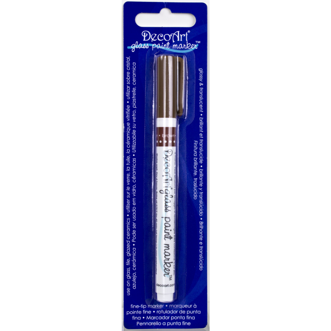 Fuchsia transparent glass paint markers by DecoArt with fine tips for detailed glass decorating and craft projects.