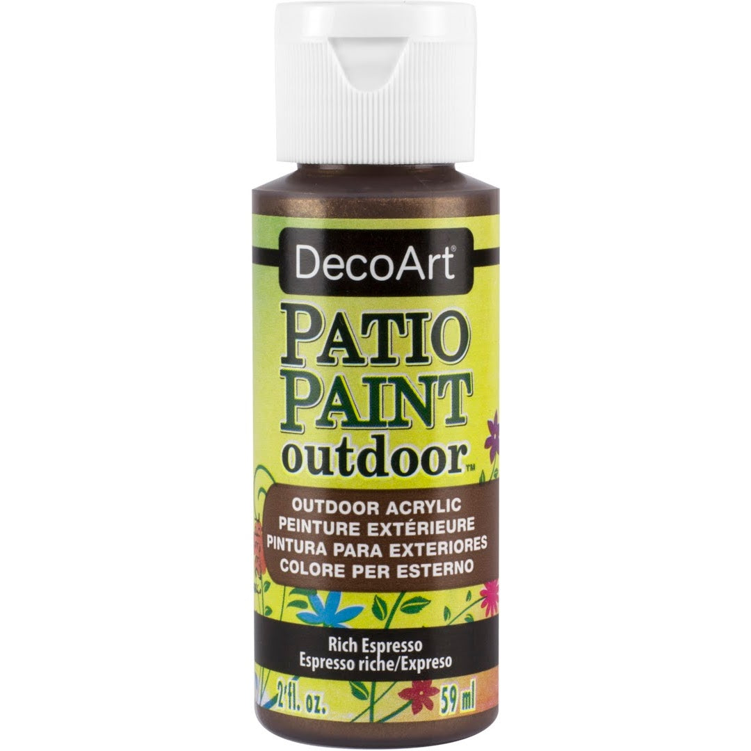 DecoArt Glorious Gold Patio Paint outdoor acrylics with metallic finish, 2 oz bottle, suitable for outdoor crafts and surfaces