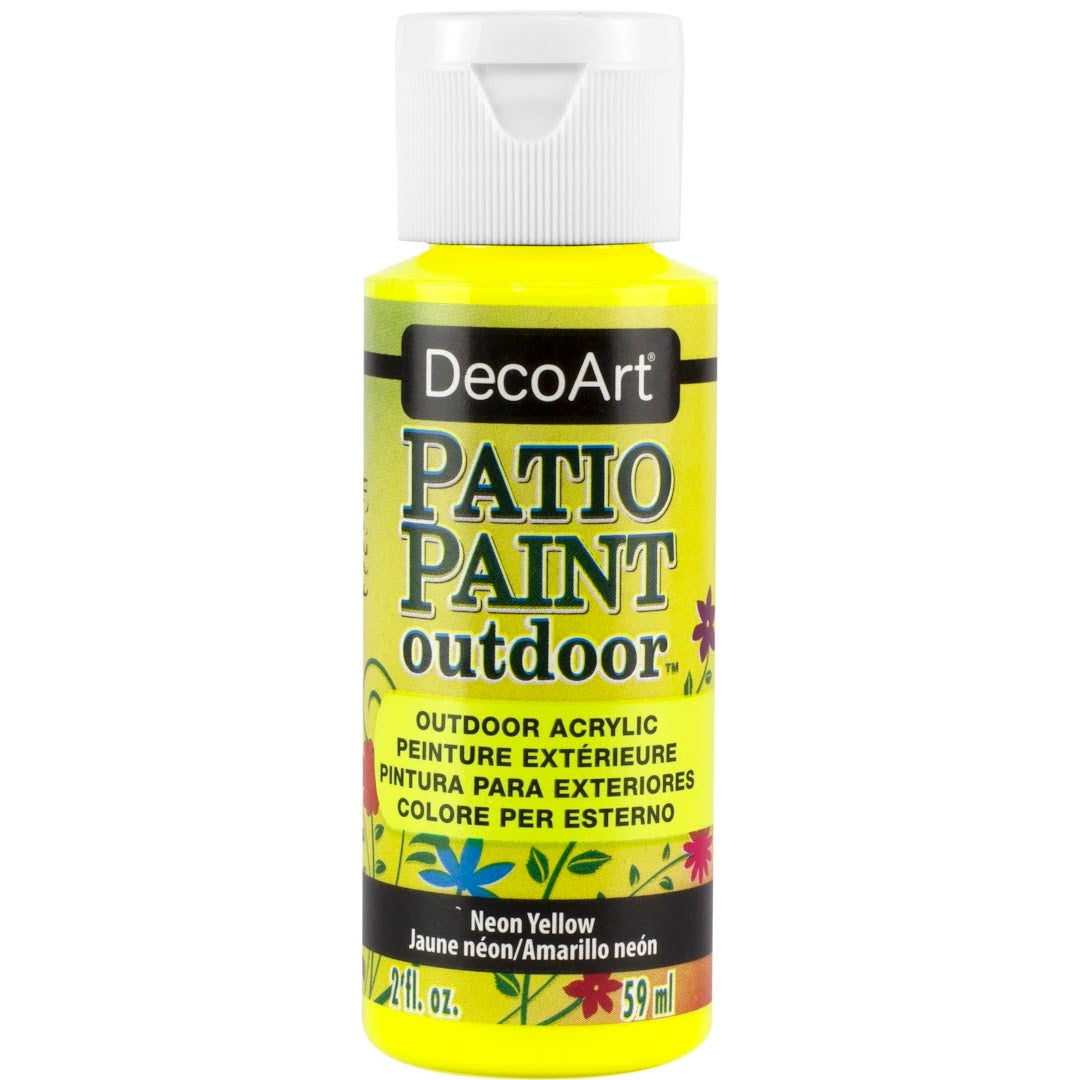 DecoArt Patio Paint outdoor acrylic neon pink paint in 2 oz container, ideal for vibrant outdoor decorating projects