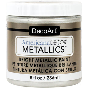 DecoArt Americana Decor Metallics pearl acrylic paint bottle, 8 oz, featuring a metallic finish for crafting and decorating projects.