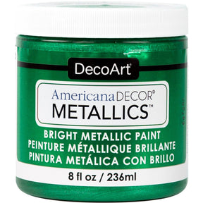 DecoArt Americana Decor Metallics pearl finish in an 8 oz bottle, showcasing a shiny, metallic pearl paint for crafting and decorating.