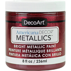 8 oz bottle of DecoArt Americana Decor Metallics Pearl acrylic paint in a metallic finish, shown in a clear container.