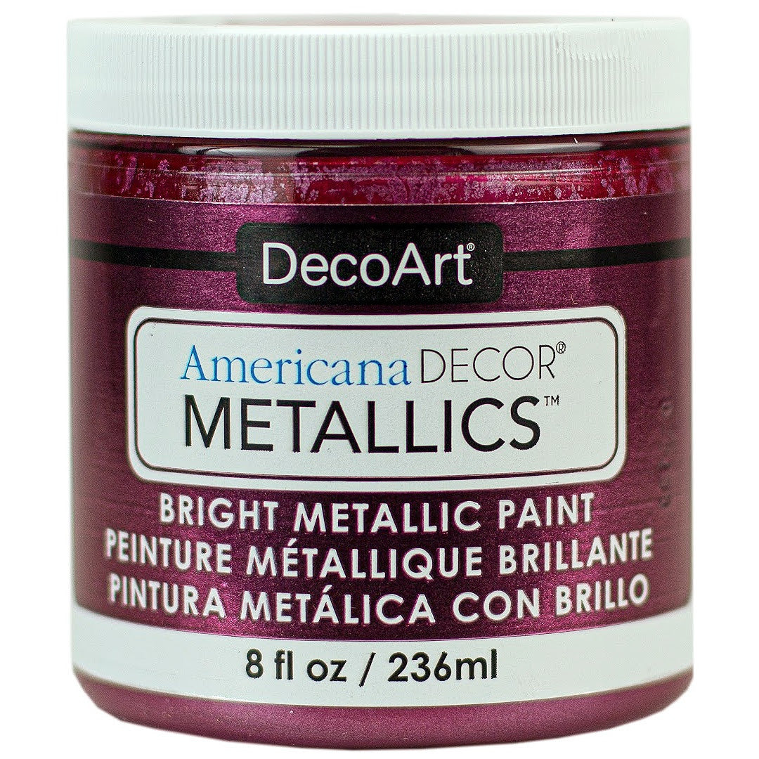 DecoArt Americana Decor Metallics pearl paint in 8 oz bottle, glossy metallic finish for craft and home decor projects.
