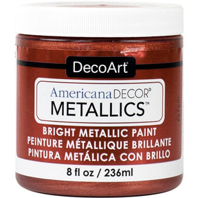DecoArt Americana Decor Metallics pearl finish in an 8 oz container, showcasing a shiny, metallic paint suitable for crafts and decor.