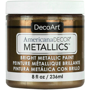 8 oz bottle of DecoArt Americana Decor Metallics Pearl paint with metallic finish and smooth consistency.