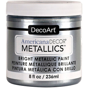 8 oz bottle of DecoArt Americana Decor Metallics Pearl paint with metallic finish and smooth application.