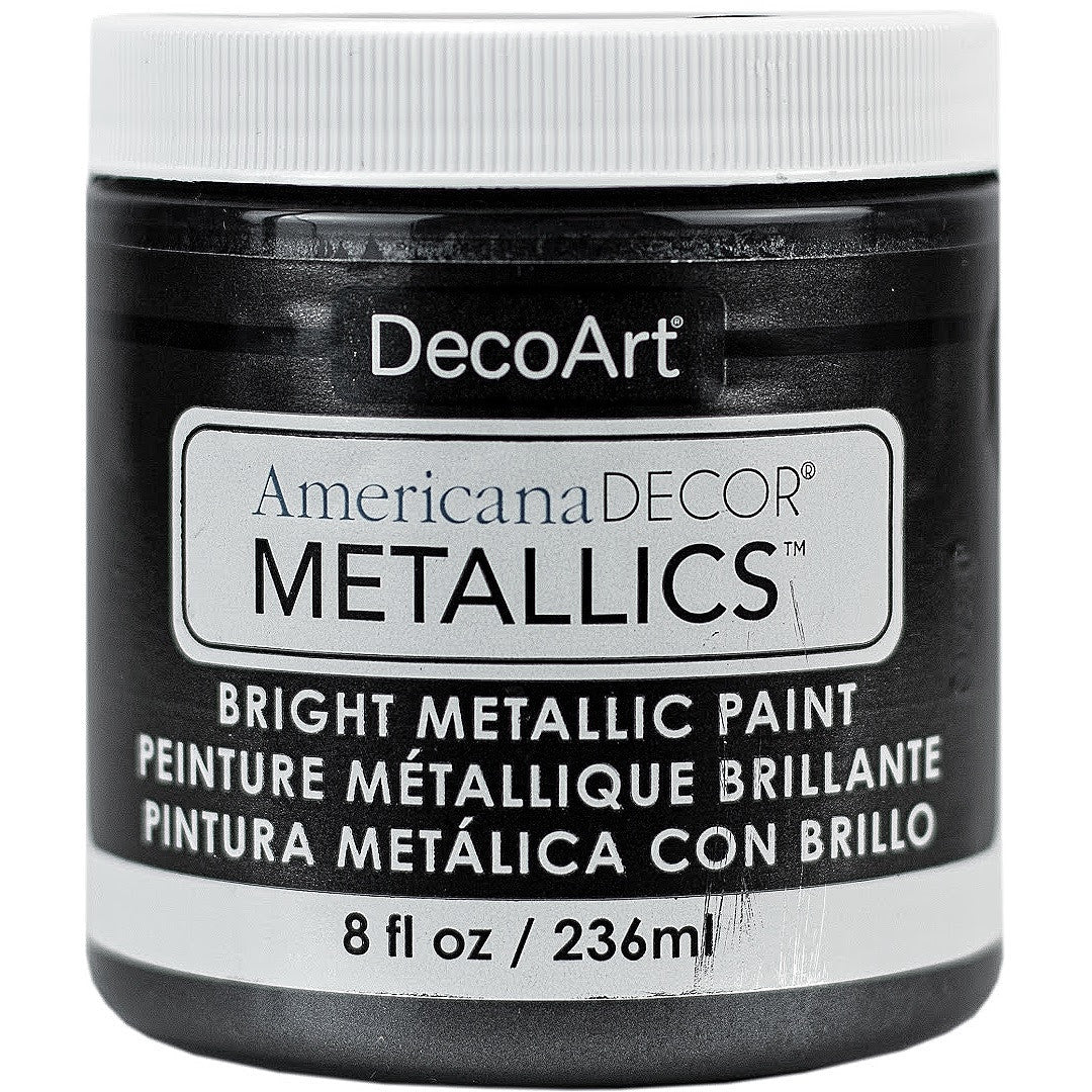 8 oz bottle of DecoArt Americana Decor Metallics in pearl finish, featuring metallic craft paint with a shiny, pearlescent appearance
