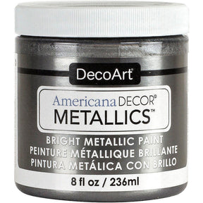 8 oz bottle of DecoArt Americana Decor Metallics Pearl acrylic paint, showcasing a shimmering metallic finish.