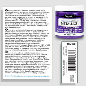 DecoArt Americana Decor Metallics in pearl finish, 8 oz bottle of metallic acrylic paint with a shiny, pearl-like appearance.