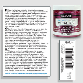 8 oz bottle of DecoArt Americana Decor Metallics Pearl paint, featuring a shiny metallic finish for arts and crafts projects