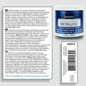 DecoArt Americana Decor Metallics pearl finish paint in an 8 oz bottle with a metallic, iridescent appearance.