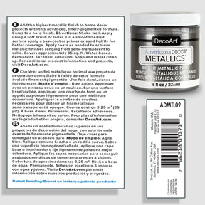 8 oz jar of DecoArt Americana Decor Metallics Pearl paint featuring a shiny, metallic finish for craft and home decorating projects.