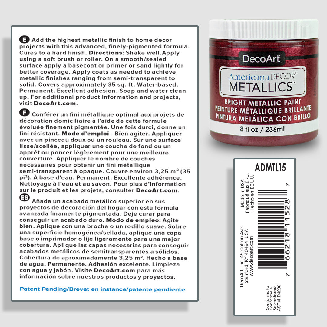 DecoArt Americana Decor Metallics pearl finish paint in 8 oz bottle with shiny metallic appearance