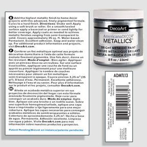DecoArt Americana Decor Metallics pearl finish in an 8 oz bottle, showcasing a shimmering metallic paint for craft and DIY projects.