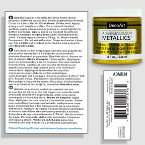 8 oz bottle of DecoArt Americana Decor Metallics Pearl paint with metallic finish, shown in a clear view of the product container.
