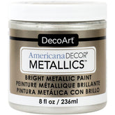 DecoArt Americana Decor Metallics pearl finish in an 8 oz bottle, showcasing a shiny, metallic paint ideal for crafts and home decor projects.
