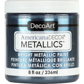 DecoArt Americana Decor Metallics pearl finish in 8 oz bottle, showcasing metallic paint with a shiny pearl effect.
