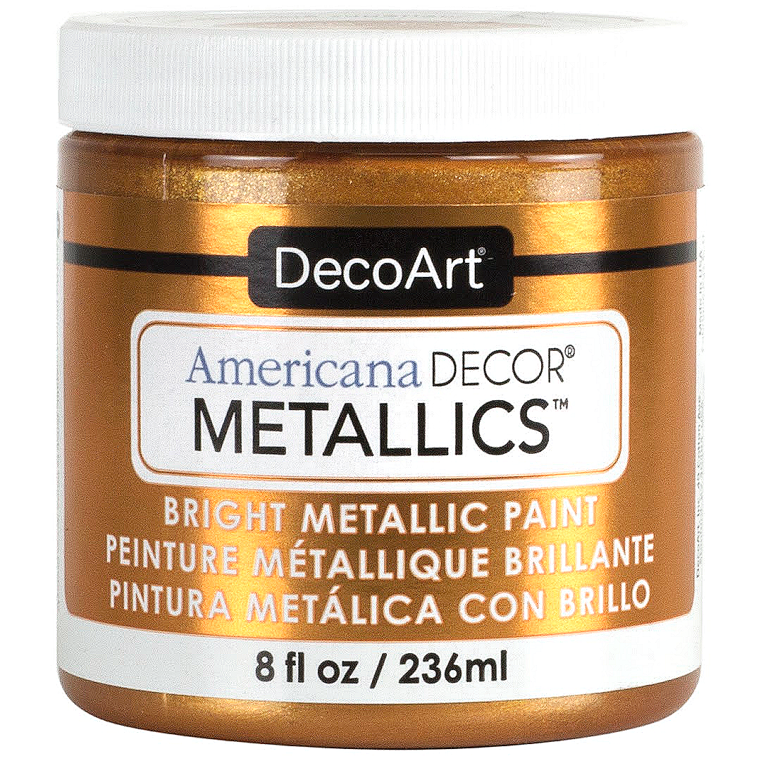DecoArt Americana Decor Metallics pearl acrylic paint bottle, 8 oz with metallic finish, for craft and home decor projects.