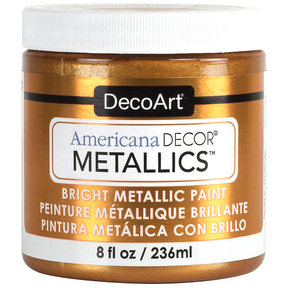 DecoArt Americana Decor Metallics pearl acrylic paint bottle, 8 oz with metallic finish, for craft and home decor projects.