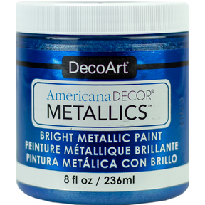 DecoArt Americana Decor Metallics pearl acrylic paint bottle, 8 oz, with metallic finish and colorful label.