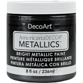 8 oz bottle of DecoArt Americana Decor Metallics in pearl finish, showcasing shiny, metallic craft paint with a smooth, reflective surface.