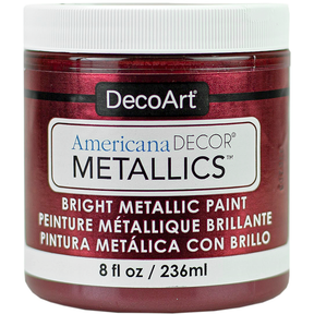 DecoArt Americana Decor Metallics pearl acrylic paint in an 8 oz bottle, showcasing a metallic pearl finish on the label