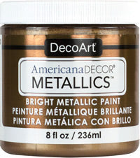DecoArt Americana Decor Metallics pearl acrylic paint in an 8 oz bottle, featuring a shiny metallic finish for crafts and decor projects.