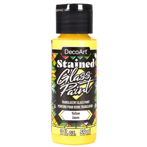 Red stained glass paints by DecoArt in 2oz bottles, ideal for creating vibrant stained glass art projects.