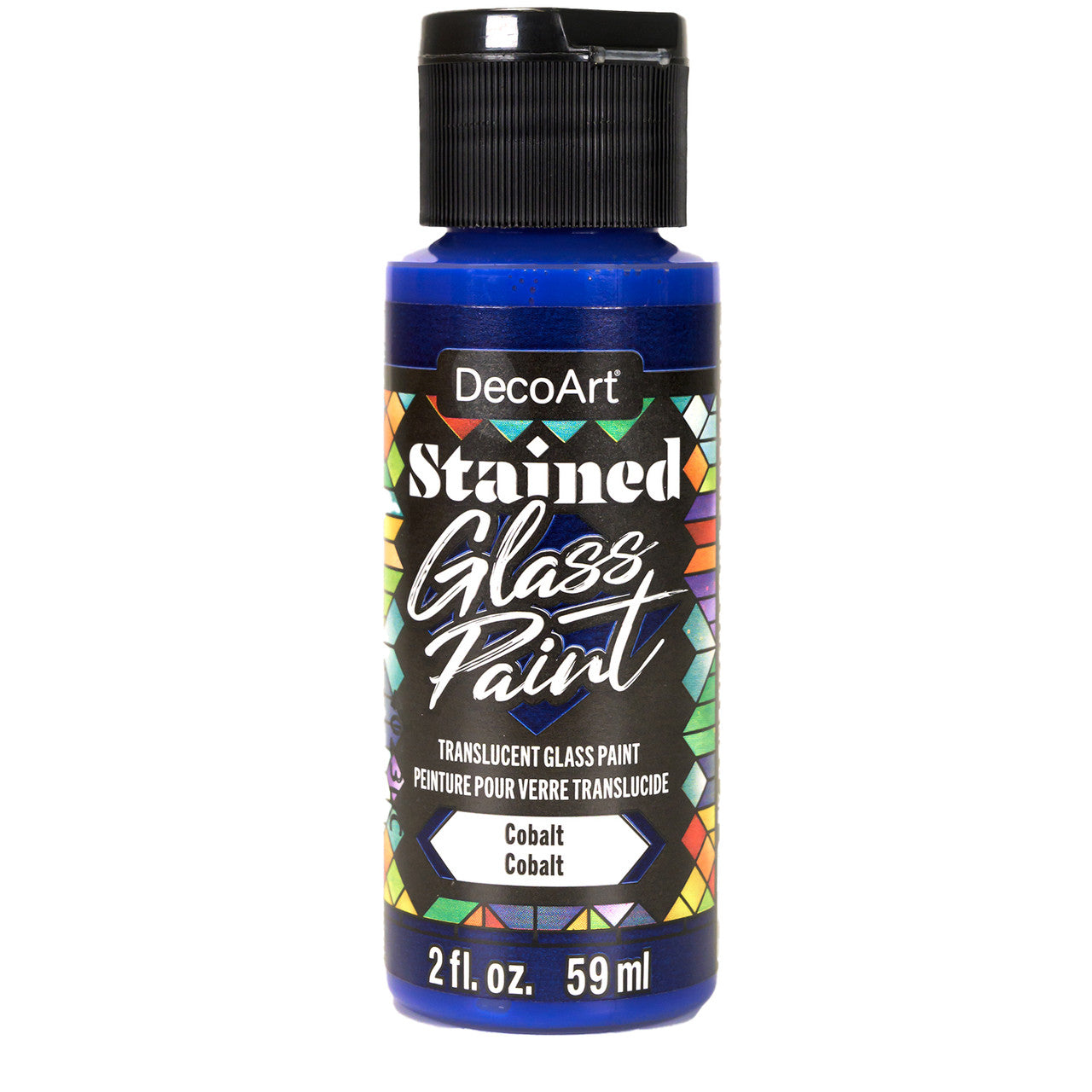 DecoArt stained glass paints in a 2oz bottle, vibrant red color for creating colorful stained glass art projects.