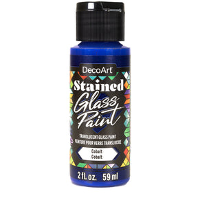 DecoArt stained glass paints in a 2oz bottle, vibrant red color for creating colorful stained glass art projects.