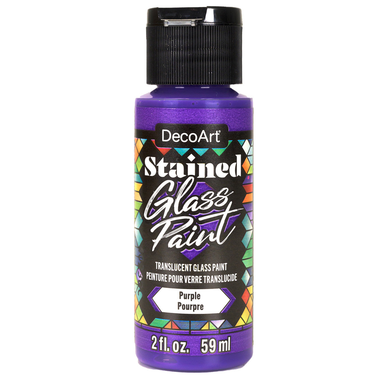 DecoArt stained glass paints in a 2oz red bottle, suitable for decorating and creating vibrant stained glass art projects.