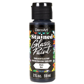 Red stained glass paints by DecoArt in a 2oz bottle, designed for creating vibrant stained glass art projects.