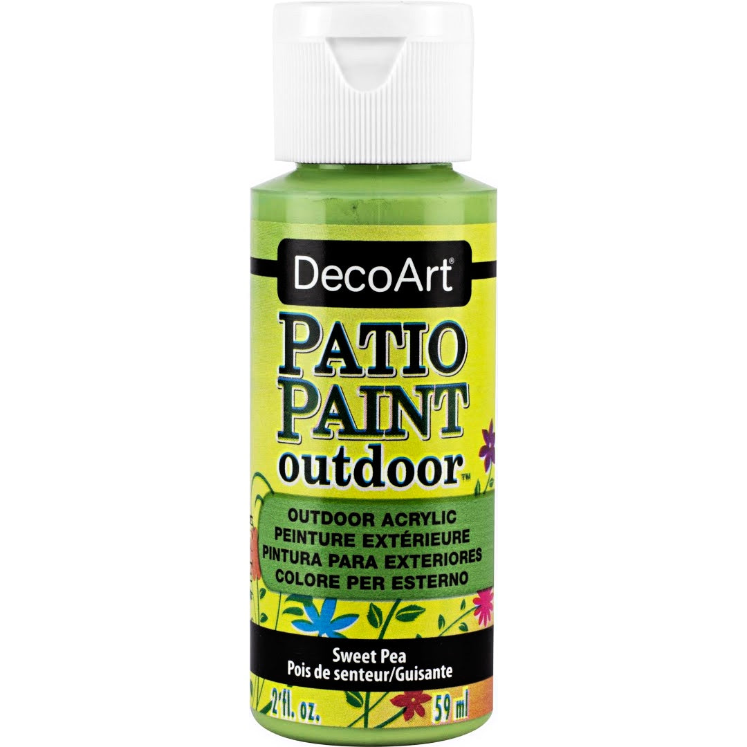DecoArt Vintage Rose outdoor acrylic patio paint in a 2 oz bottle, ideal for outdoor furniture and garden decor.