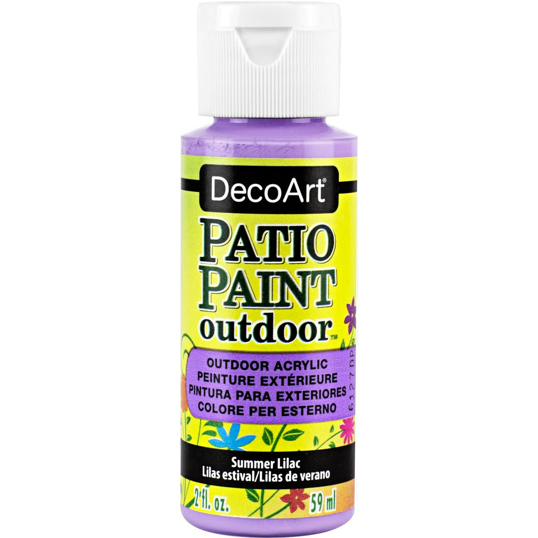DecoArt Vintage Rose outdoor acrylic patio paint in 2 oz container, ideal for garden furniture and outdoor decor projects.