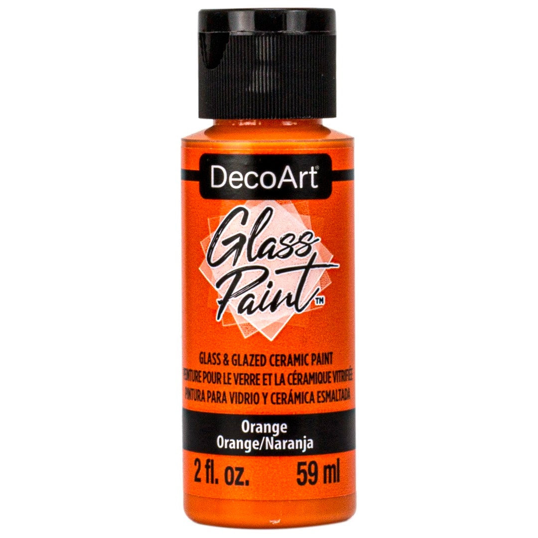 White DecoArt Glass Paint in a 2 oz bottle, suitable for decorating and crafting on glass surfaces.