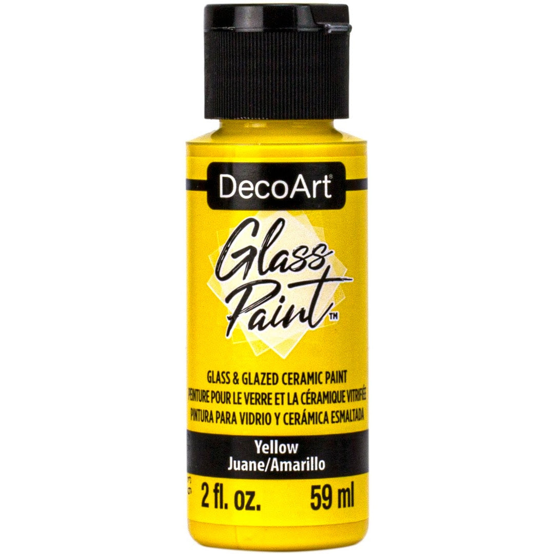 White DecoArt Glass Paint in 2 oz bottle, ideal for decorating and adding color to glass surfaces.