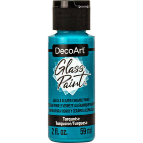 White DecoArt Glass Paint in a 2 oz bottle, suitable for decorating glass surfaces with vibrant, opaque color.