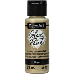 White DecoArt Glass Paint in 2 oz bottle, suitable for decorating and creating vibrant designs on glass surfaces.