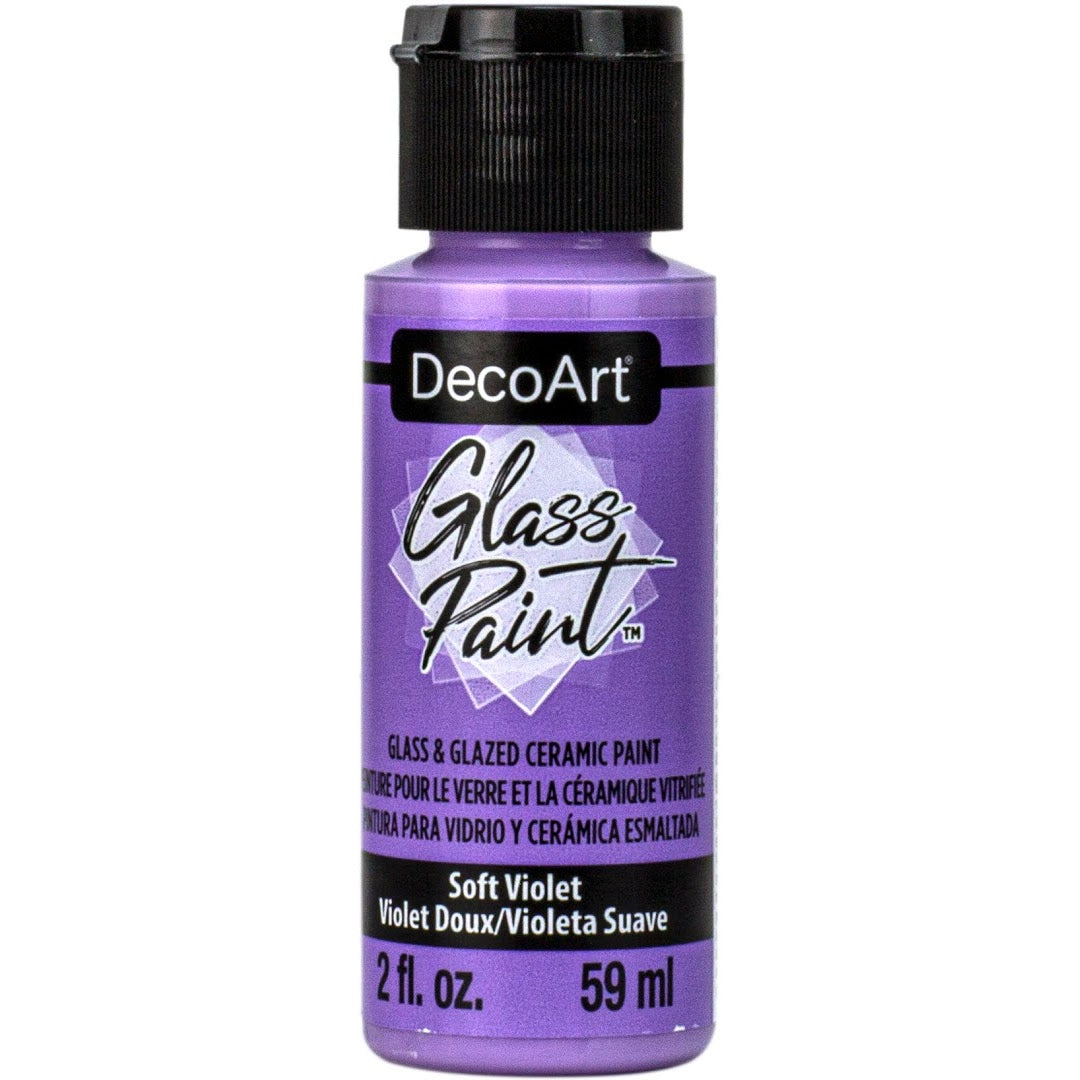 White DecoArt Glass Paint in a 2 oz bottle, ideal for decorating and customizing glass surfaces with vibrant, opaque color.
