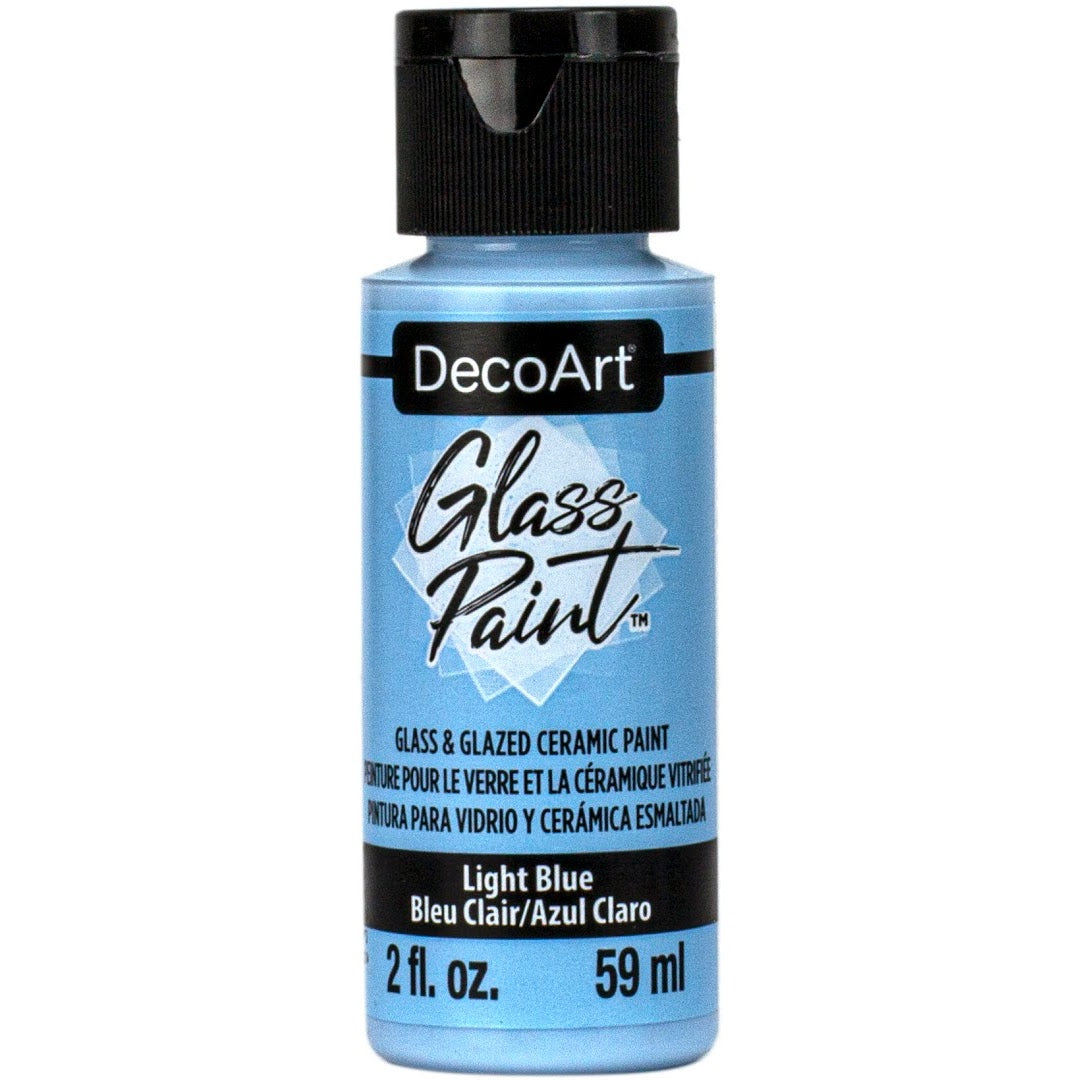 White DecoArt Glass Paint in 2 oz bottle, ideal for decorating and adding color to glass surfaces.