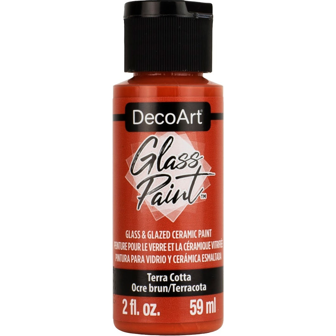 DecoArt Glass Paint in white, 2 oz bottle, suitable for decorating glass surfaces with vibrant, durable color.