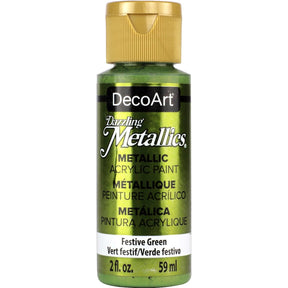 DecoArt Dazzling Metallics White Pearl acrylic paint in a 2 oz bottle with a shimmering metallic finish.
