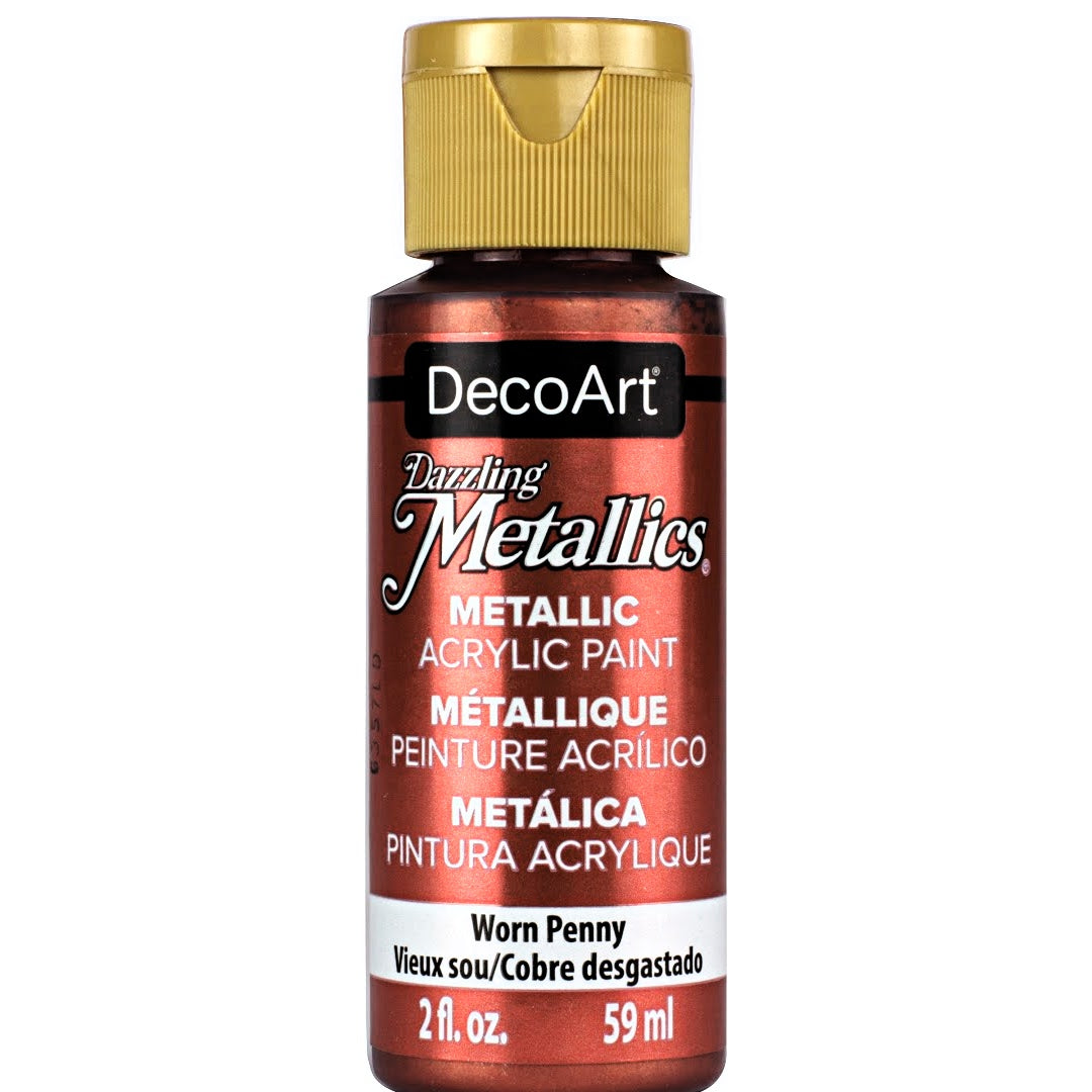 White Pearl Dazzling Metallics paint by DecoArt in a 2 oz bottle, showcasing shimmering metallic finish and vibrant color.
